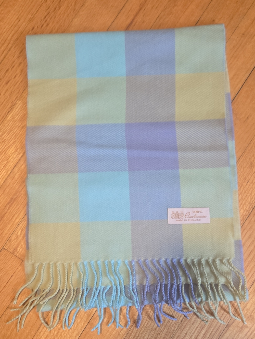 Nwt 100% Cashmere Pastel Plaid Scarf - Blue & Green